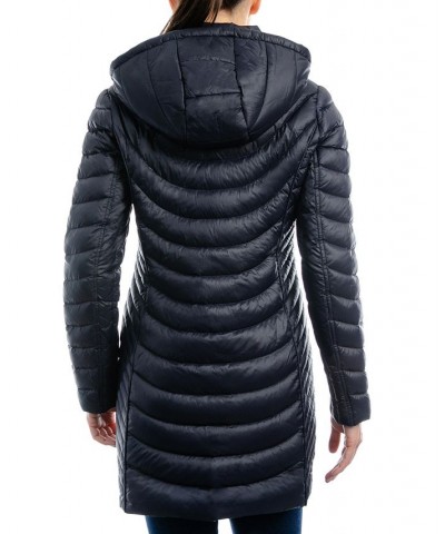 Women's Hooded Packable Puffer Coat Blue $81.70 Coats