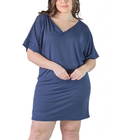 Plus Size Loose Fit V-neck Knee Length Dress Blue $16.60 Dresses