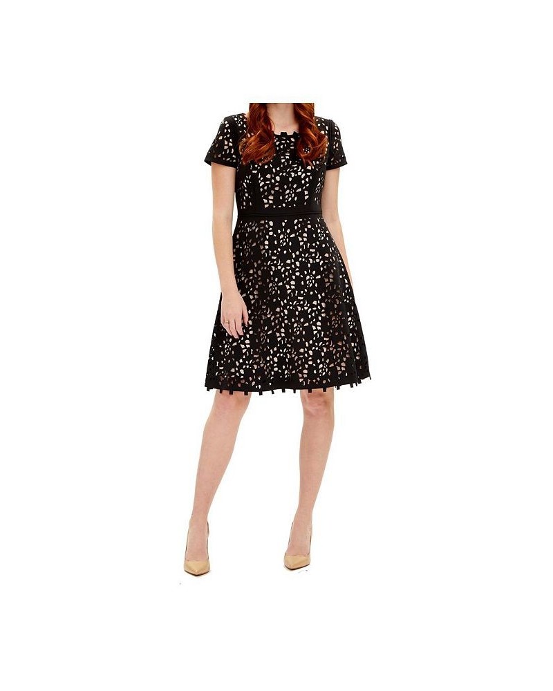 Fit and Flare Laser Cutting Dress Black/Nude $138.40 Dresses