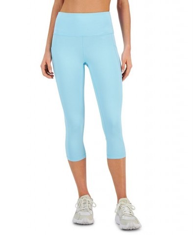 Women's Compression High-Rise Side-Pocket Cropped Leggings Regular & Petite Butterfly Blue $14.17 Pants