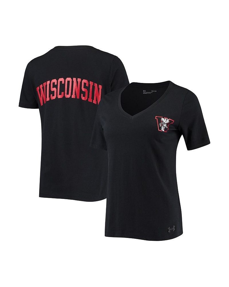 Women's Black Wisconsin Badgers Vault V-Neck T-shirt Black $22.39 Tops