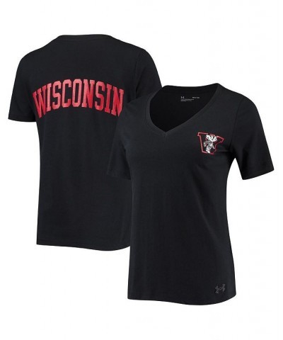 Women's Black Wisconsin Badgers Vault V-Neck T-shirt Black $22.39 Tops