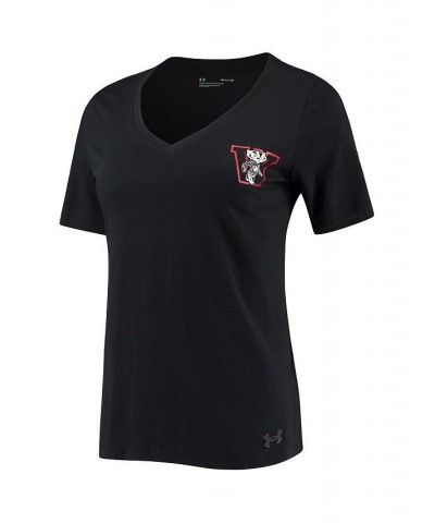 Women's Black Wisconsin Badgers Vault V-Neck T-shirt Black $22.39 Tops