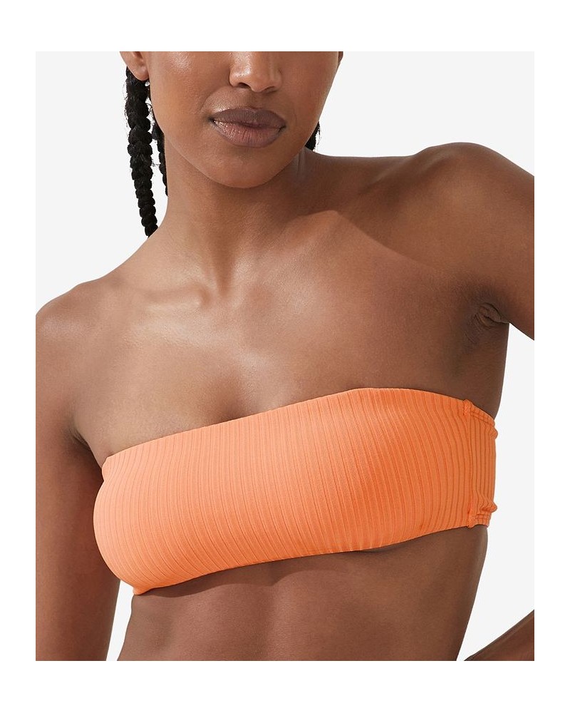Women's Bandeau-Neck Removable-Strap Bikini Top Cantaloupe Crush Wide Rib $18.89 Swimsuits