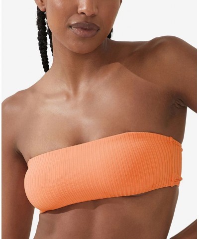 Women's Bandeau-Neck Removable-Strap Bikini Top Cantaloupe Crush Wide Rib $18.89 Swimsuits