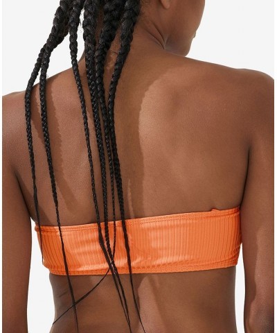 Women's Bandeau-Neck Removable-Strap Bikini Top Cantaloupe Crush Wide Rib $18.89 Swimsuits