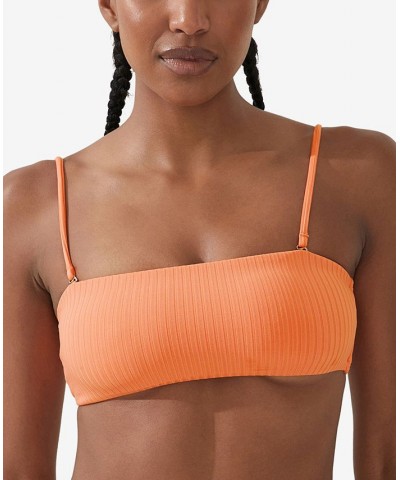 Women's Bandeau-Neck Removable-Strap Bikini Top Cantaloupe Crush Wide Rib $18.89 Swimsuits