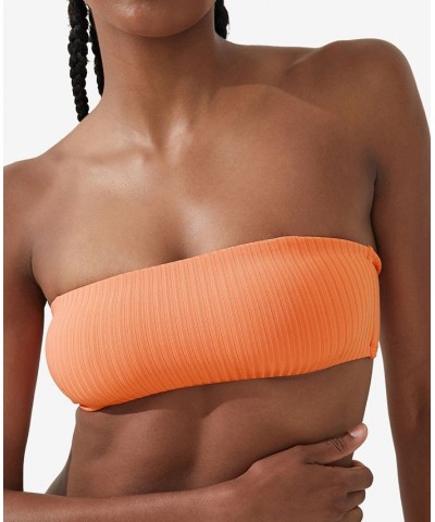 Women's Bandeau-Neck Removable-Strap Bikini Top Cantaloupe Crush Wide Rib $18.89 Swimsuits