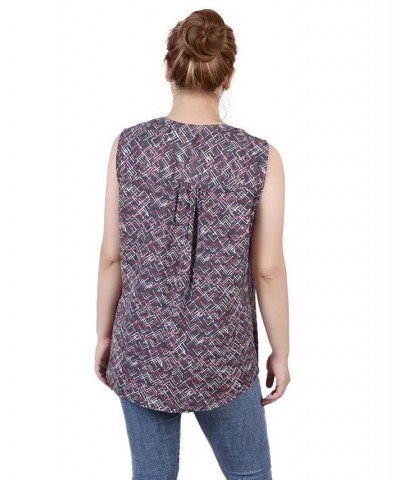 Petite Sleeveless Printed Pintucked Blouse Black Red Chervon $12.71 Tops