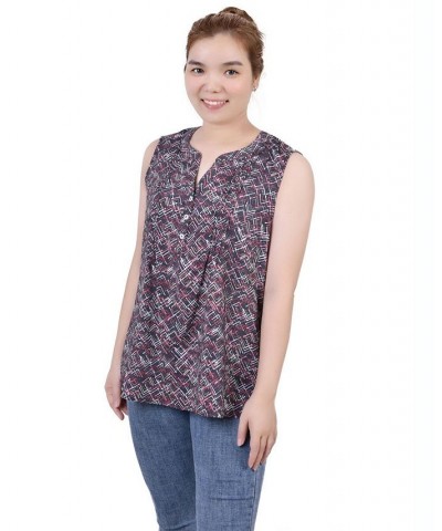 Petite Sleeveless Printed Pintucked Blouse Black Red Chervon $12.71 Tops