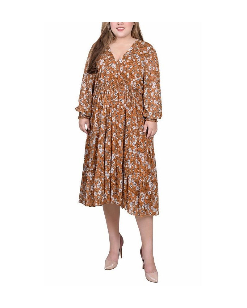 Plus Size Long Sleeve Clip Dot Dress Mustard Floral $19.14 Dresses