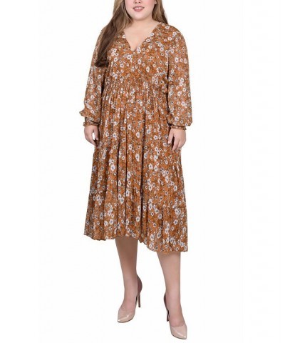 Plus Size Long Sleeve Clip Dot Dress Mustard Floral $19.14 Dresses