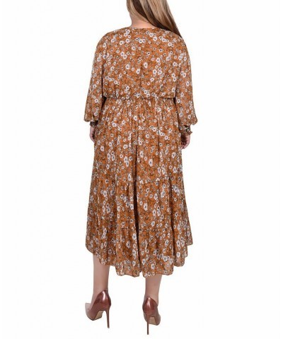 Plus Size Long Sleeve Clip Dot Dress Mustard Floral $19.14 Dresses