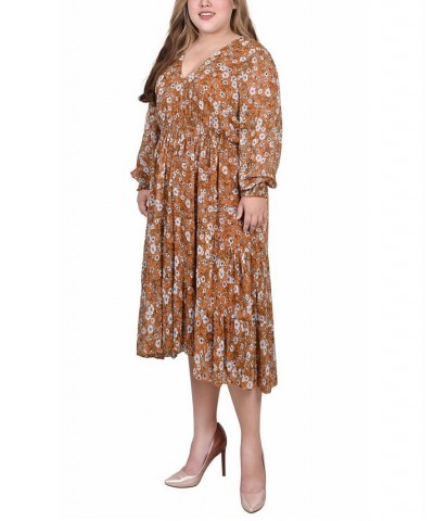 Plus Size Long Sleeve Clip Dot Dress Mustard Floral $19.14 Dresses