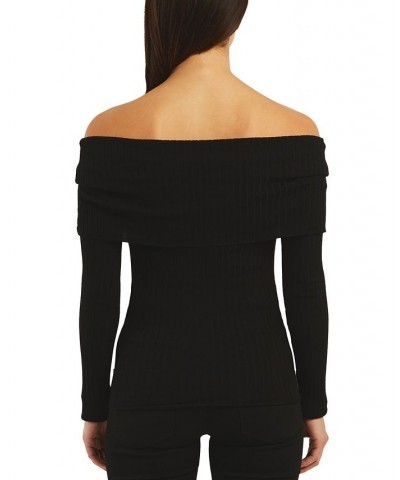 Juniors' Marilyn Off-The-Shoulder Ribbed Sweater Black $16.10 Sweaters