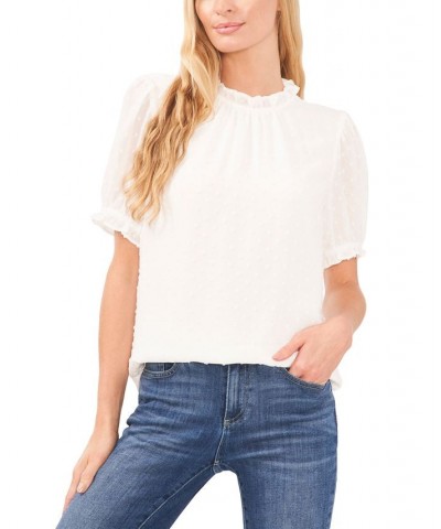 Women's Puff-Sleeve Clip-Dot Top White $30.42 Tops