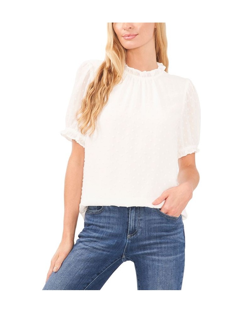 Women's Puff-Sleeve Clip-Dot Top White $30.42 Tops