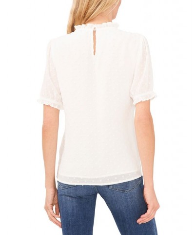 Women's Puff-Sleeve Clip-Dot Top White $30.42 Tops