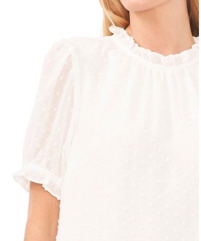 Women's Puff-Sleeve Clip-Dot Top White $30.42 Tops