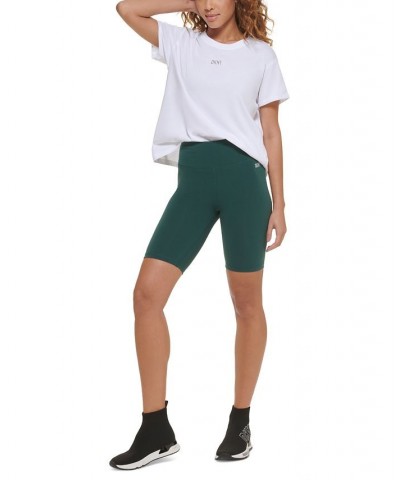 Women's High Waist Metallic Logo Print Bicycle Shorts Green $16.19 Shorts