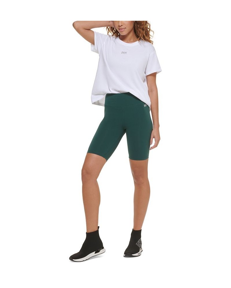 Women's High Waist Metallic Logo Print Bicycle Shorts Green $16.19 Shorts