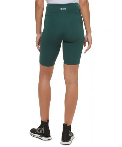 Women's High Waist Metallic Logo Print Bicycle Shorts Green $16.19 Shorts