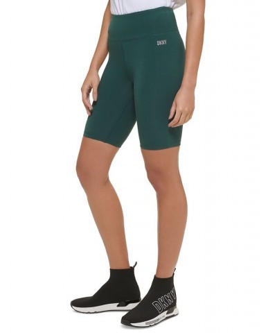 Women's High Waist Metallic Logo Print Bicycle Shorts Green $16.19 Shorts