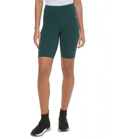 Women's High Waist Metallic Logo Print Bicycle Shorts Green $16.19 Shorts