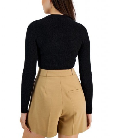 Women's Slim-Fit Ribbed Crewneck Cropped Sweater Black $81.12 Sweaters