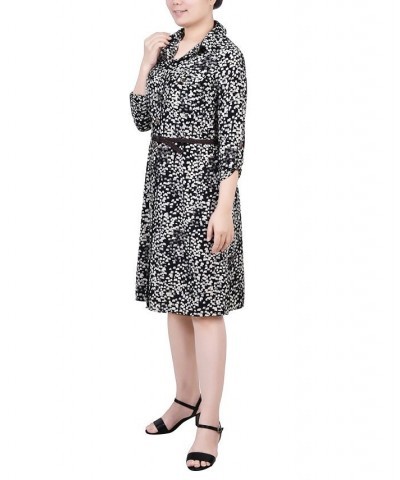 Petite 3/4 Roll Tab Sleeve Shirtdress Black White Square $20.52 Dresses