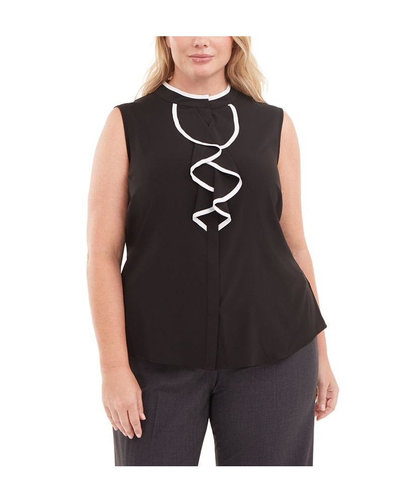 Plus Size Piped Ruffled Blouse Black $44.52 Tops