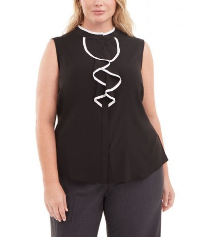 Plus Size Piped Ruffled Blouse Black $44.52 Tops