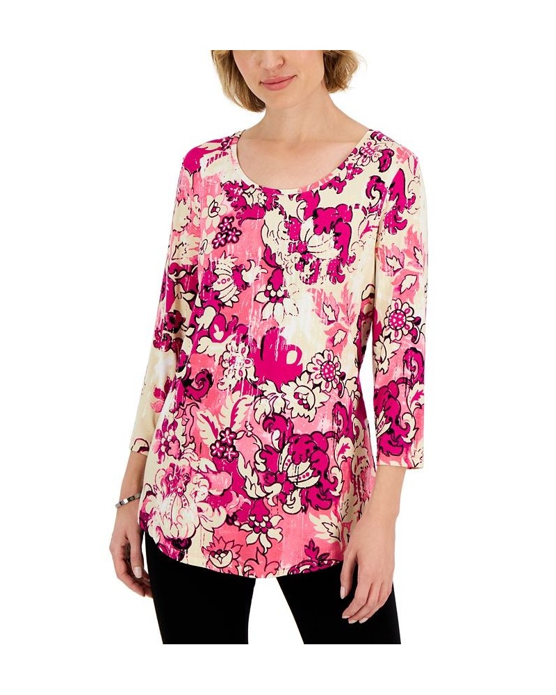 Petite Floral Washed Tapestry Top Pink $10.81 Tops