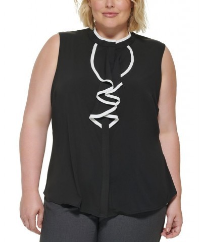 Plus Size Piped Ruffled Blouse Black $44.52 Tops