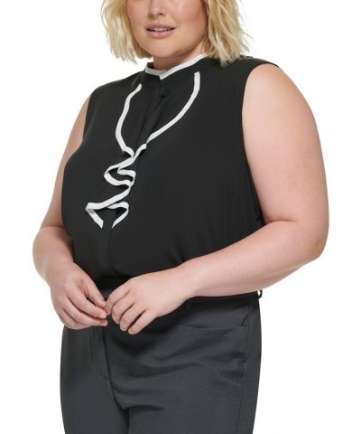 Plus Size Piped Ruffled Blouse Black $44.52 Tops