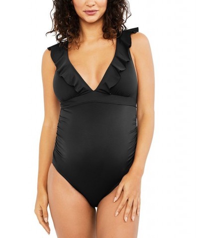 Maternity Ruffled One-Piece Swimsuit Black $36.08 Swimsuits