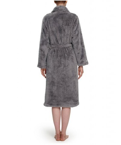 Women's Shawl Collar Belted Fluffie Robe Gray $44.10 Sleepwear