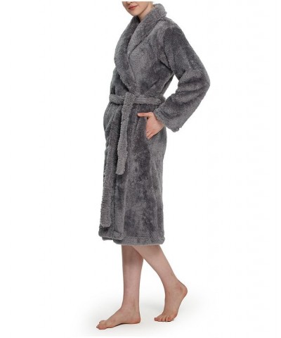 Women's Shawl Collar Belted Fluffie Robe Gray $44.10 Sleepwear