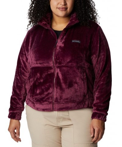 Plus Size Fireside Zip-Front Fuzzy Jacket Red $26.65 Jackets