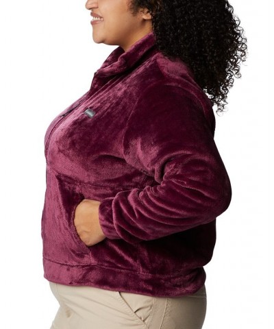 Plus Size Fireside Zip-Front Fuzzy Jacket Red $26.65 Jackets