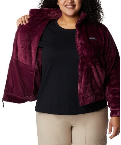 Plus Size Fireside Zip-Front Fuzzy Jacket Red $26.65 Jackets