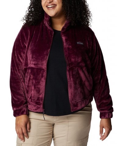 Plus Size Fireside Zip-Front Fuzzy Jacket Red $26.65 Jackets