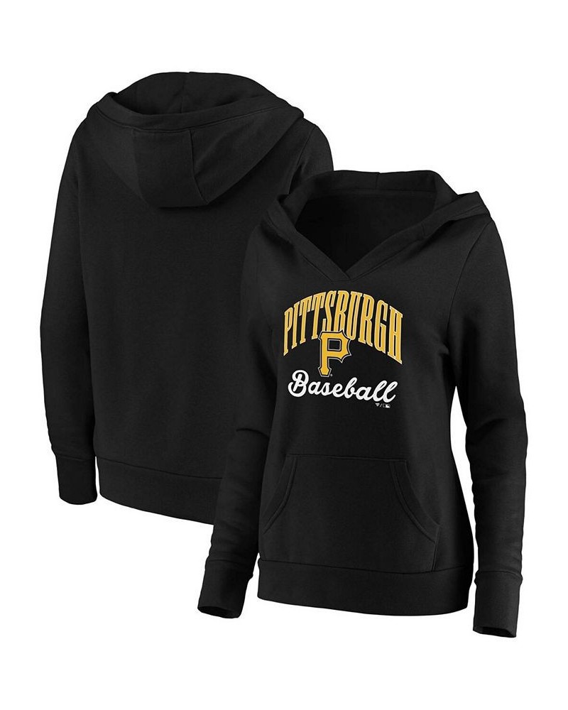 Women's Black Pittsburgh Pirates Victory Script Crossover Neck Pullover Hoodie Black $36.80 Sweatshirts