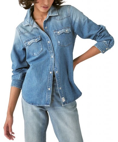 Women's Yellowstone Cotton Denim Studded Western Shirt Cowboys And Dreamers $40.33 Tops