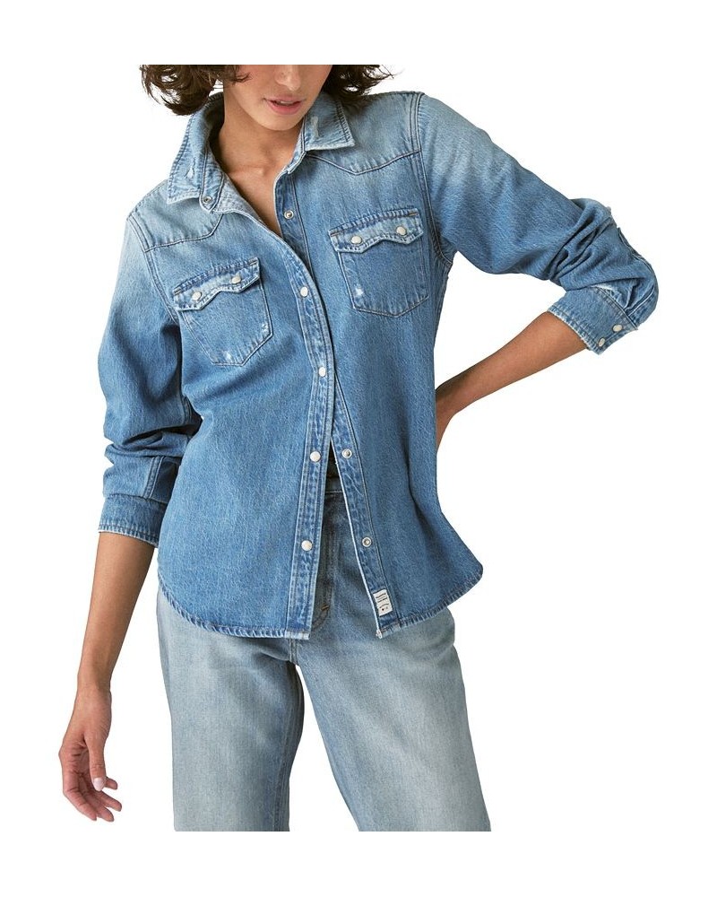 Women's Yellowstone Cotton Denim Studded Western Shirt Cowboys And Dreamers $40.33 Tops