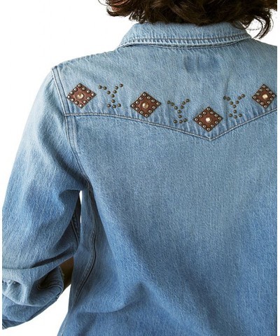 Women's Yellowstone Cotton Denim Studded Western Shirt Cowboys And Dreamers $40.33 Tops