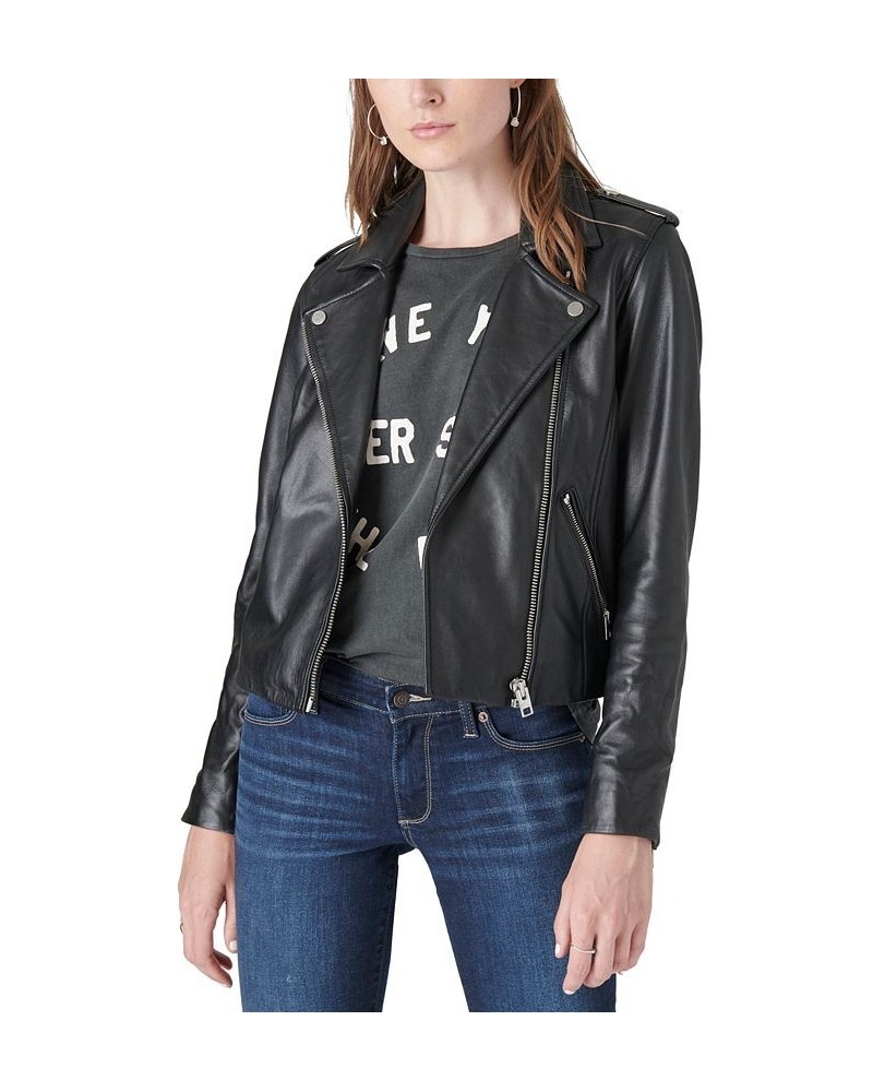 Women's Classic Leather Moto Jacket Washed Black $146.88 Jackets