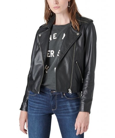 Women's Classic Leather Moto Jacket Washed Black $146.88 Jackets