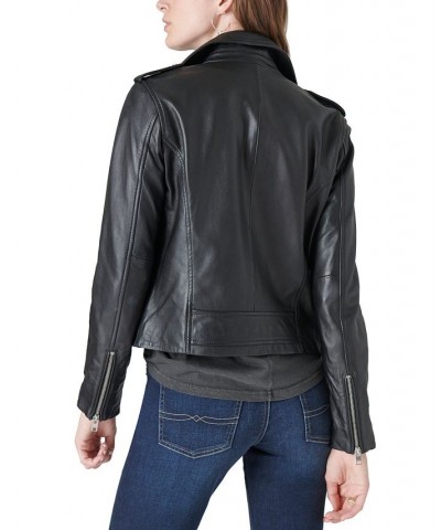 Women's Classic Leather Moto Jacket Washed Black $146.88 Jackets