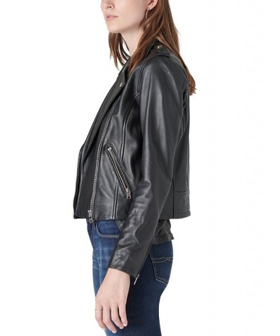 Women's Classic Leather Moto Jacket Washed Black $146.88 Jackets